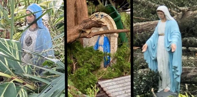 Imágenes marianas que han sobrevivido entre maleza y destrozos al huracán Ida en Nueva Orleans